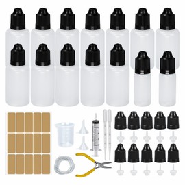 Liquid Bottles 30 ml, Dropper Bottle 2 x 10 ml Dropper Bottle Squeeze Bottles Empty Plastic Bottles Travel Bottle with Child Safety Replacement Lid Including Measuring Cup Funnel Syringes Flat Pliers