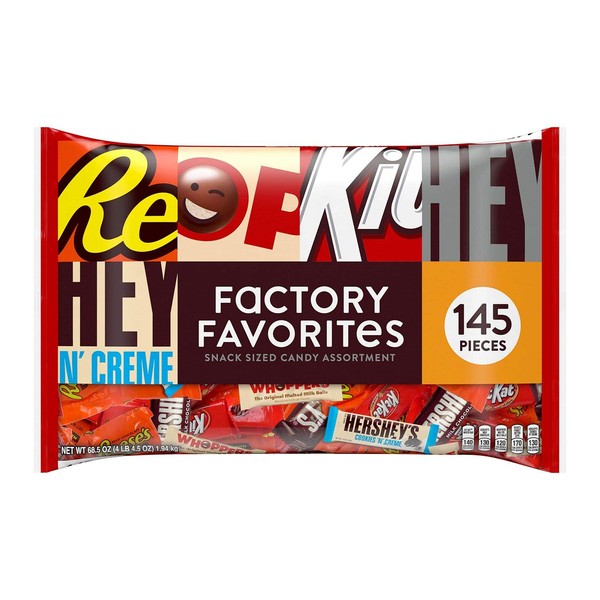 Hershey's Factory Favorites Chocolate Bars Assortment. Extra Large Bag 4.5 Pounds of Delicious Candy. Approximately 145 Chocolate Candy Bars.