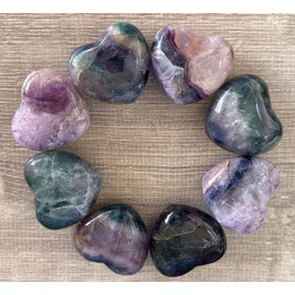 GAF TREASURES Rainbow Fluorite Gemstone Hearts, Polished Rainbow Fluorite Puffy Hearts, Rainbow Fluorite Crystal Palm Stone, Rainbow Fluorite Healing Crystal Hearts (1 Heart)