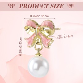Joez Wonderful Bow Stud Earrings, Light Pink Bow Earrings for Women, Golden Edge Bow Pearl Dangle Earrings for Brides Bridesmaid Wedding Jewelry Dress
