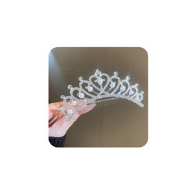 Chargances Princess Tiara Crystal Crown Headband Mini Silver Pearl Rhinestone Crown with Combs Elegant Bridal Wedding Headbands Prom Birthday Party Hair Accessories for Women (Style 2)