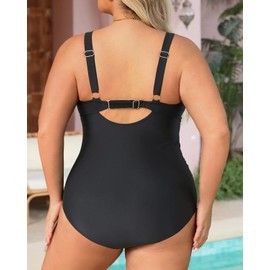 Plus Size One Piece Swimsuits - Women Tummy Control Cutout Bathing Suit Cross Front Swimwear, Black, 16 Plus