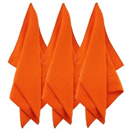 Aniease Dish Drying Towels, Microfiber Kitchen Towel Super Absorbent Fast Drying Waffle Weave Dishcloths, Set of 3 Cleaning Cloths Bar Towel (Neon Orange, 40CMx60CM)