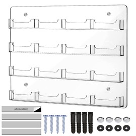 Acrylic Business Card Holder Wall Mount Clear Sticker Display Rack Multiple Card Holders Clear Acrylic Card Organizing Sticker Display Stand Pre Drilled Acrylic Display (16 Pockets ,15.7 x 11.8")