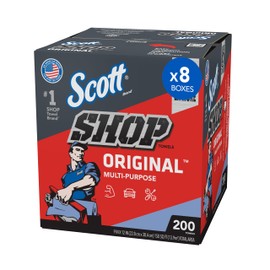 Scott Shop Original Blue Towels (75190), 9"x12" Cloth-like Paper Towel (8 Boxes of 200 Sheets, 1,600 Sheet Total)