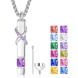 ADMETUS Urn Necklaces for Ashes Sterling Silver February Birthstone Amethyst Cremation Jewelry Infinity Cube Ash Keepsake Necklace Pendants Gifts for Men