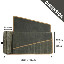 Canvas Tool Roll, 16 oz Waxed Canvas Wrench Roll - with Tool Slots + 2 Zip Pockets - Army Green, Portable Roll Up Wrench Organiser for Craftsmen Repairman Gardener