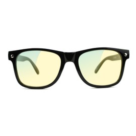Glassy Blue Light Blocking Glasses, Gaming and Computer Glasses for Eyestrain and Fatigue, Leonard Black Frame, Yellow Lens