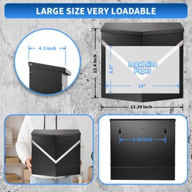 Weatherproof Wall-Mount Locking Mailbox for Outdoor Use - Heavy-Duty Anti-Theft Secure Metal Mail Drop Box with Commercial-Grade Key Lock, Large Capacity (13.4x12.4x4.3)-Rust-Resistant Black