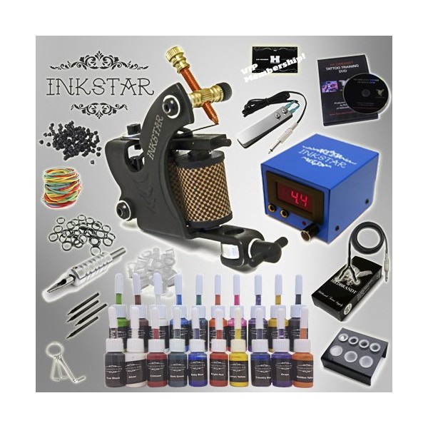 Complete Tattoo Kit Inkstar Venture C Machine Gun Power Supply 20 Truecolor Starter Ink Set (134 PCS)
