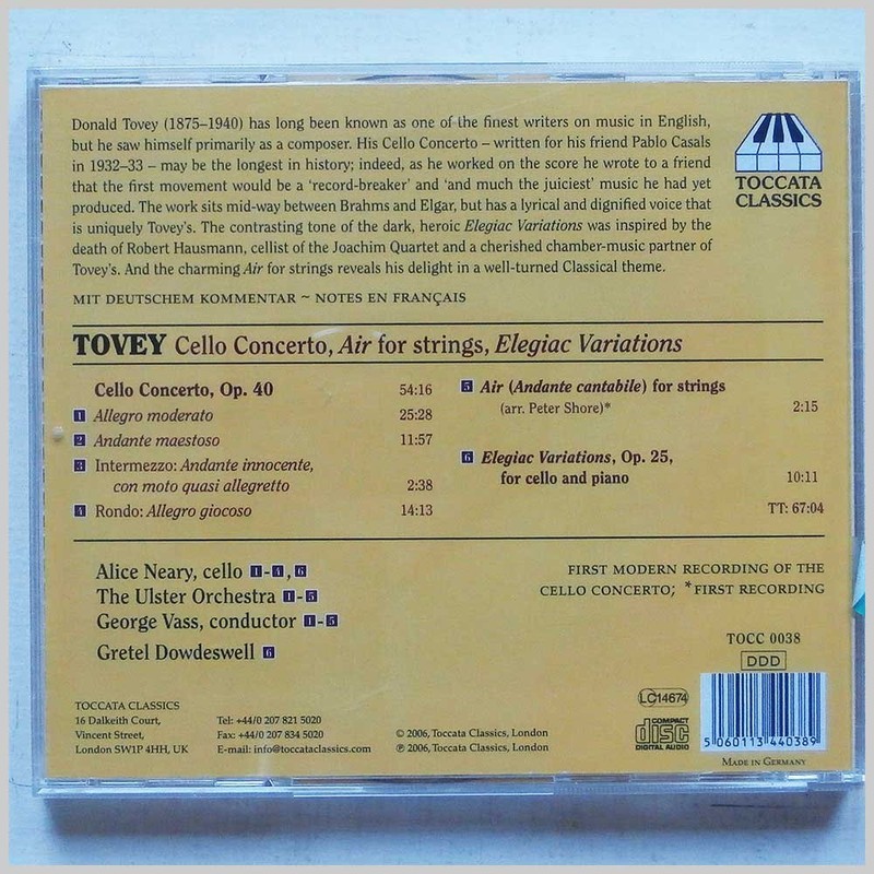 Tovey - Cello Concerto; Elegiac Variations
