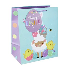 Cute Easter Egg Hunt Chick Sheep Bunny Gift Bag With Wide Gusset for Easter Eggs and Happy Easter Gift Tag Large Size