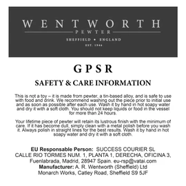 Wentworth Pewter - Standard Double Lined 1 Pint Pewter Tankard