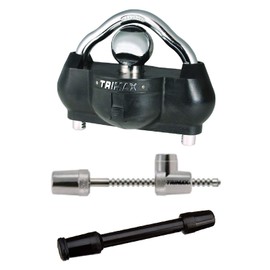 Trimax UMAX100 Universal Solid Hardened Steel Trailer Lock with Coupler and Machine Forged Black Receiver Lock
