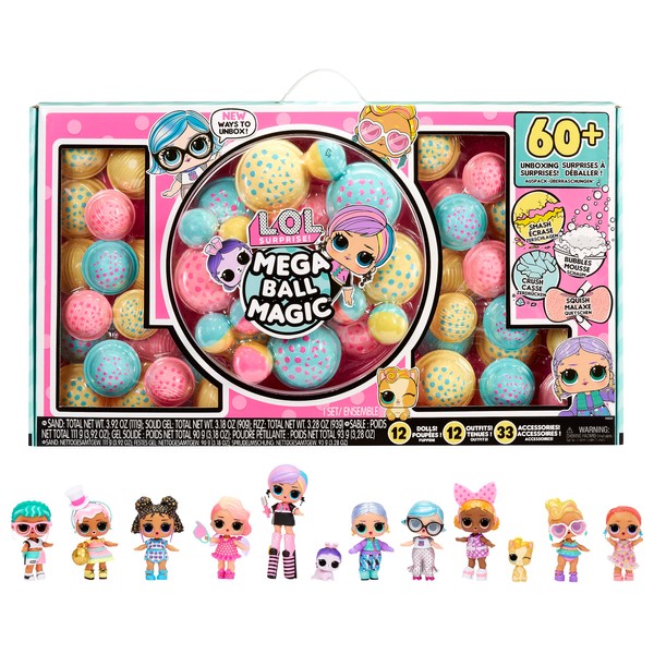 LOL Surprise Mega Ball Magic - 12 Collectible Dolls, 60+ Surprises, 4 Unpacking Experiences - Squish Sand, Bubbles, Gel Crush, Shell Smash - Mix & Match Mode - Great for Girls + Boys from 3 Years