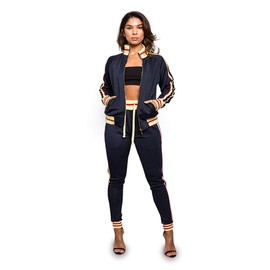 VICTORIOUS Women's 2 Piece G Tracksuit Set - Long Sleeve Sweatshirts and Sweat Pants VL208 - Navy - 2X-Large - J15A