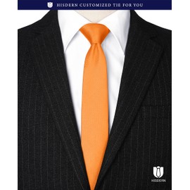 HISDERN Men's Thin Necktie, Solid Color, Business, Wedding, 2.2 inches (5.5 cm), Silk, Washable, Brand, 15 Colors, 10 Orange