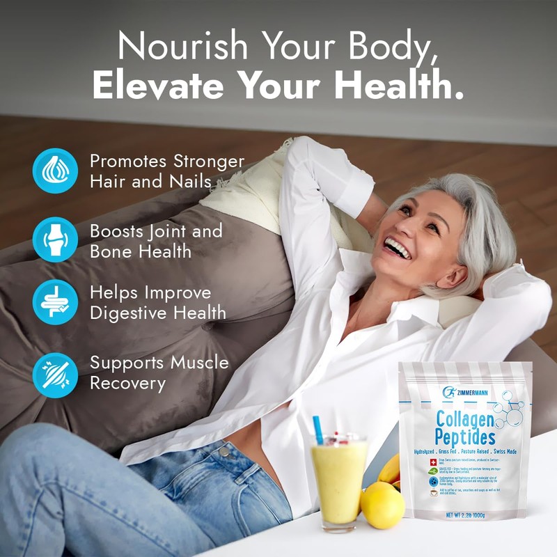 Zimmermann Collagen Peptides Powder 2.2lb 1000g, Produce of Switzerland, Grass