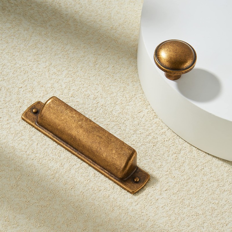 khtumeware 6 Pack 3-3/4"(96mm) Vintage Drawer Pulls Antique Brass Cabinet