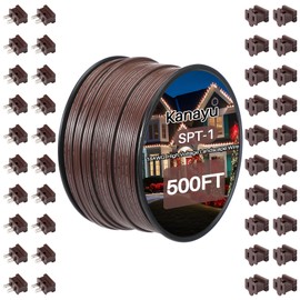 Kanayu 500ft SPT-1 High Voltage Landscape Wire 18 Awg 10 Amps Outdoor Electrical Wire Bulk Blank Wire Spool Zip Wire Zip Cord Wire with 40 Male Female Plug for Light Lamp Lights (Brown)