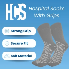 HCS Bariatric Non-Slip Hospital Socks with Grips for Women & Men (6 Pairs) - 360 All-Around Tread Non-Slip Sock for Elderly/Seniors - Hospital Grip Socks, Fall Risk Patient Slippers (Gray)