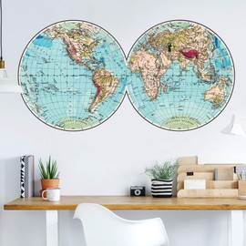 Double Hemisphere Vintage World Map Decal Mural- World Map Decal by Chromantics