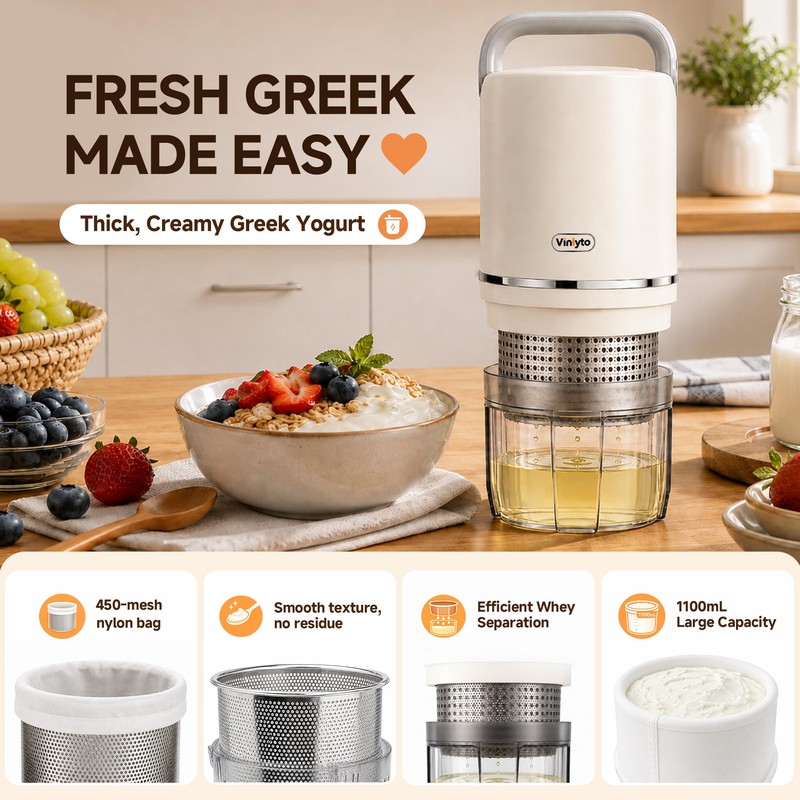 Auto Greek Yogurt Maker for Thick Cheese Yogurt & Homemade