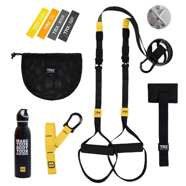 TRX GO Bundle - for the Travel Focused Professional or any Fitness Journey, TRX Training Club App, XMount Anchor, 4 Mini Bands, and a TRX Training Stainless Steel Water Bottle