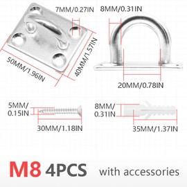 CEEYSEE 4Pcs Pad Eye Plate Hooks/Loops M8 304 Stainless Steel Suspension Ceiling Hook Staple Wall Ceiling Hammock Hooks Hanger for Wall Ceiling Hanging,with Screws (U/M8/FXG)