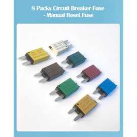 ATM Manual Resettable Fuse Low Profile Mini Blade Fuses 5A 6A 7.5A 10A 15A 20A 25A 30A Amp Automotive Circuit Breaker Fuses Reset Fuses Assortment Kit Boat Marine RV Car Truc DC 12V 28 Volts