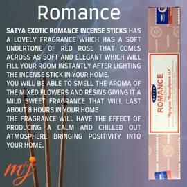 Original Satya Nag Champa Romance Incense Sticks | with M&J incense sticks holder | x4 pack | for Aromatherapy, Spa, Yoga, Weddings, Meditation, Healing, Positivity and Relaxation