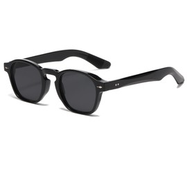 Long Keeper Small Square Sunglasses for Women Men Rerto Sunglasses Vintage Trendy Rectangle Thick Frame Travel Sun Glasses UV400 Protection (Black Black)