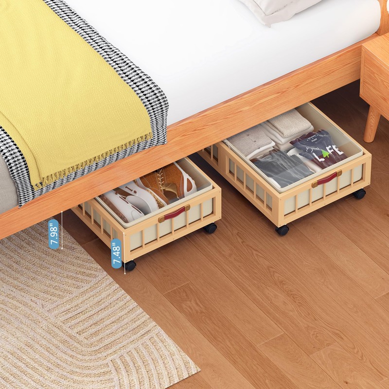 efluky 2-Pack Bamboo Under Bed Storage Containers with Wheels, Under