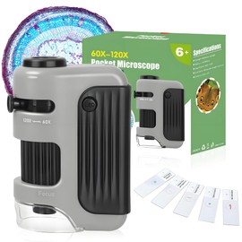 XGHEO Mini Microscopios Pequeño de Bolsillo, Microscopios para Niños con Aumento 60X-120X, con Iluminación LED, Juguete Microscopio Portátil de Mano para Adultos