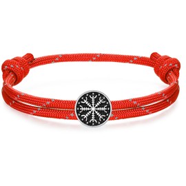 J.Endéar Nautical Compass Bracelet for Men Women, 925 Sterling Silver Rope Bracelet Adjustable for Boys, Surfer Paracord Bracelet Waterproof, Vintage Norse Jewelry Gift, Red