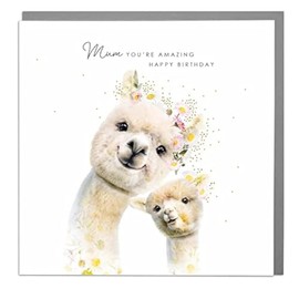 Lola Design - Birthday Cards for Mothers - Alpaca Design, Mum You're Amazing, Birthday Card - Blank Card with Grey Envelope - Designed and Printed in the UK - 150mm x 150mm