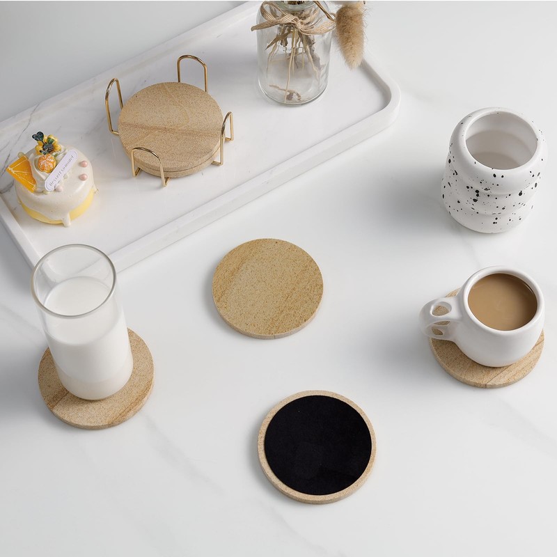 YONGHEE Absorbent Coasters Set of 6, Desert-Like Patterns Natural Sandstone