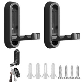 VEGCOO 2 Pack Hooks for Hanging, Zinc Alloy Foldable Wall Hook, Black Heavy Duty Hanging Hooks, Durable Metal Hook for Home Bathroom Kitchen Clothes Towel Storage (mit Mounting Screws)