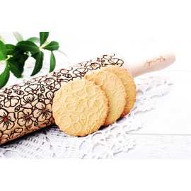 SAKURA Embossing rolling pin. Japanese Cherry Blossom embossed dough roller by Algis Crafts