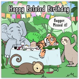 Twizler Funny Late Birthday Card - Sloth - Late Birthday Card - Sorry I Missed It