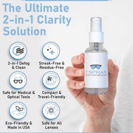 T-Spray Anti Fog Spray - Professional-Grade Anti Fog Spray for Glasses, Dental Loupes, Hockey mask, Motorcycle Visor, Snorkel Mask, Swim Goggles - Reef-Safe and Eyeglasses Cleaner - Made in USA - 2oz