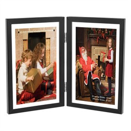 Golden State Art, Black 4x6 Hinged Double Frame - Floating Frame for 3 x 5 or Smaller Photos - Metal Frame and Real Glass, Elegant Decor for the Home or Office Tabletop (Vertical, 1 Pack)