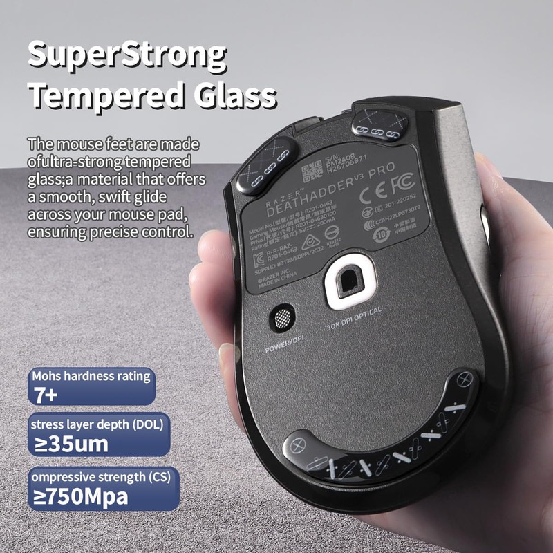 immoenuc Glass Mouse Skates for Razer Deathadder V3 Pro Mouse