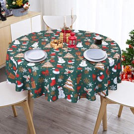LuxFocus Round Tablecloth Christmas Decoration Waterproof Tablecloth for Dining Room Snowflakes Tablecloth Leakproof Wipe Clean Round 70 Inch