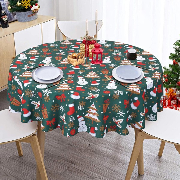 LuxFocus Round Tablecloth Christmas Decoration Waterproof Tablecloth for Dining Room