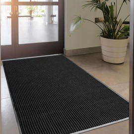 MaxMat® Extra Large 4x8 Rug Commercial Floor Mat, Feet Heavy Duty, Waterproof, Low-Profile, Easy to Clean, Rubber Entry Mat (RIB0035GY,Black)