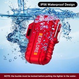 LcFun Arc Lighter Waterproof Windproof Rechargeable USB Plasma Flameless Electric Lighters with Lanyard Sports Fan Lighters for Survival, Tactical, EDC Gear, Camping (Red)