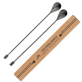 A Bar Above Gold Bar Spoon Set, Spiral Handle, Stainless Steel Mixing Spoons for Cocktail Mixer Set, to Stir and Layer, Basic Professional or Home Bars Accessories, 2 Pieces, 12 Inches, Black
