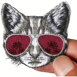 Embroidered Cat Patches with Glasses - Iron-On 2 x 2 inch