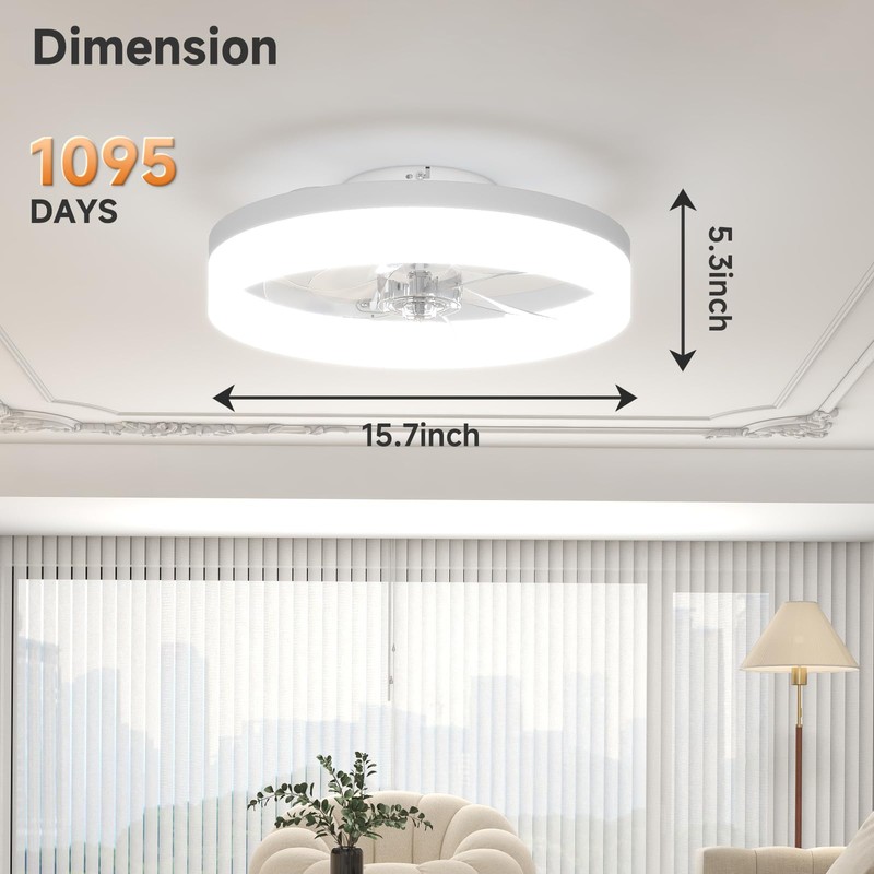 VOLISUN Low Profile Ceiling Fans with Lights and Remote,15.7in Modern